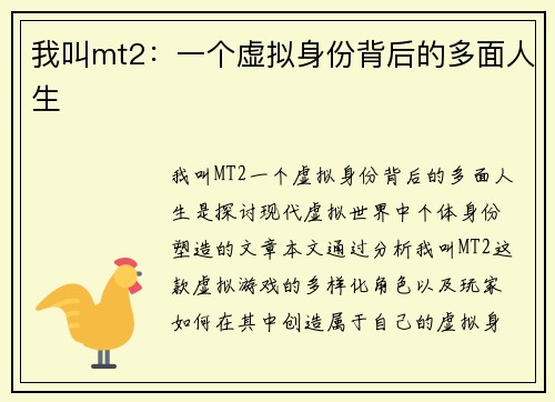 我叫mt2：一个虚拟身份背后的多面人生
